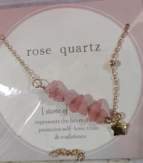 Jewelry Pure Color Rose Quartz Stone Necklace