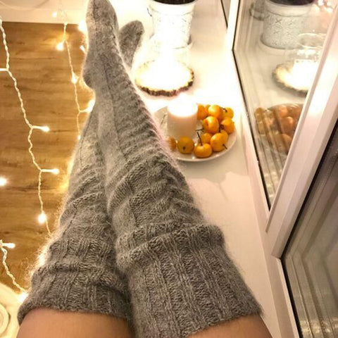 Winter Socks Over The Knee Lengthened Long Tube Knitted Pile Socks