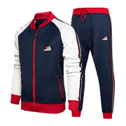 Two-piece set of male tracksuit sports wear fashion colorblock jogging suit autumn winter male gym clothes