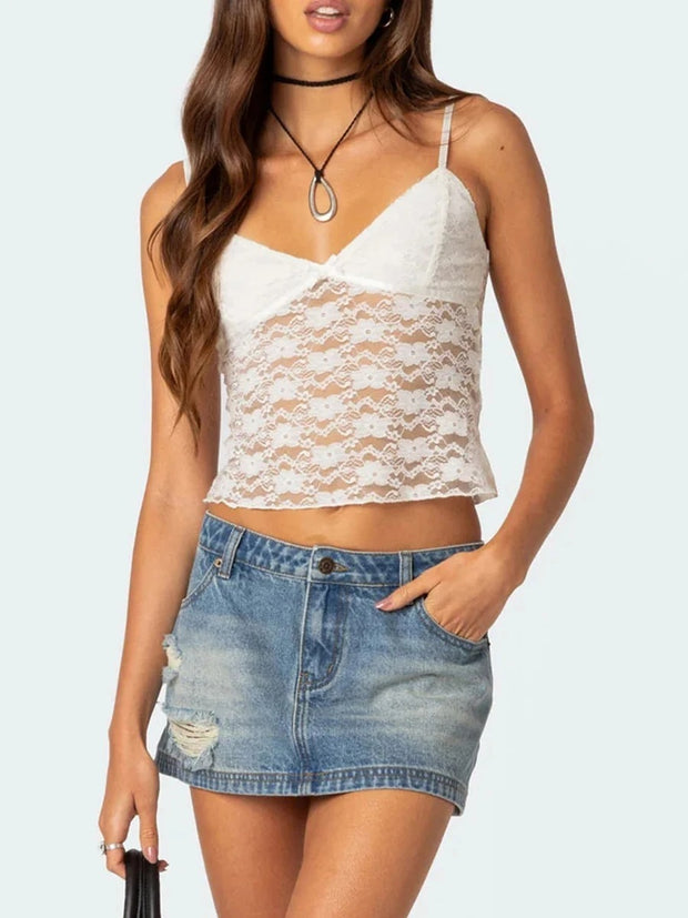 Women's Short Lace Spaghetti-strap Camisole Top