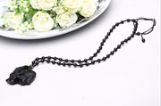 Obsidian Wealth-absorbing Elephant Pendant Necklace