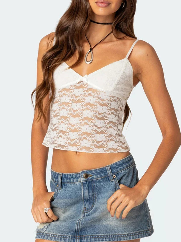 Women's Short Lace Spaghetti-strap Camisole Top